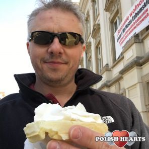Not sure why it\'s coming out sideways.
Waffle and cream in Poland
